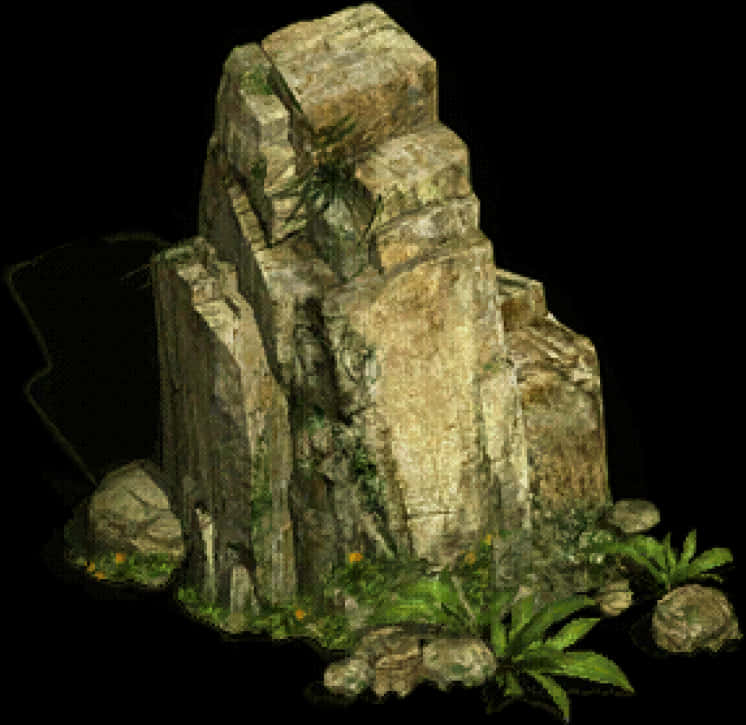Rock_ Formation_with_ Vegetation PNG with transparent background