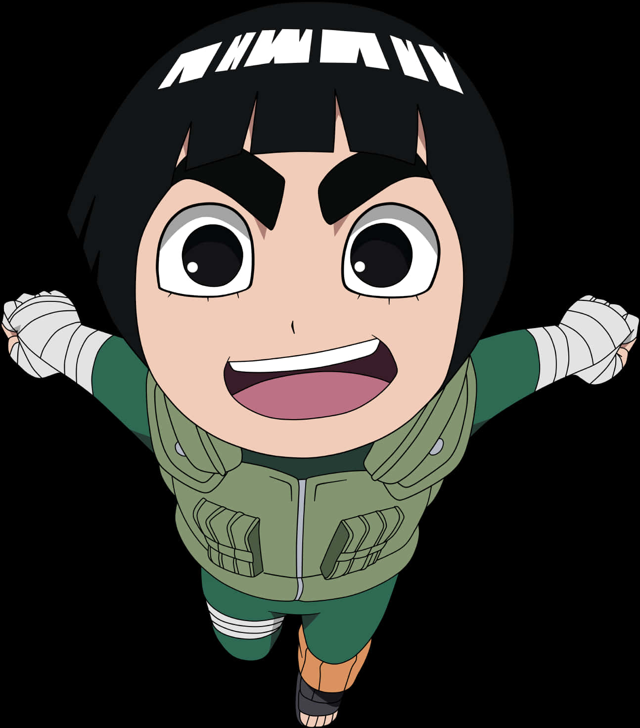 Rock Lee Anime Character Joyful Pose PNG with transparent background