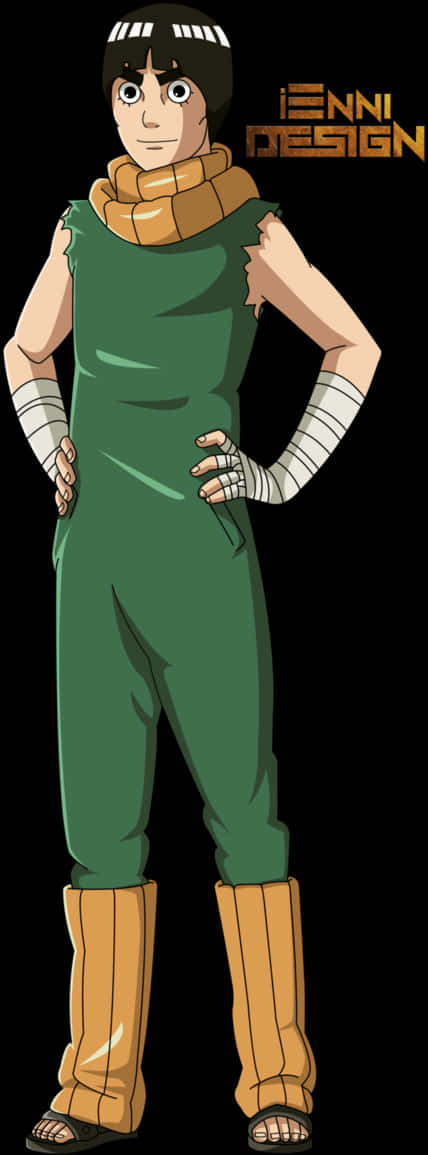Rock Lee Anime Character Standing Pose PNG with transparent background