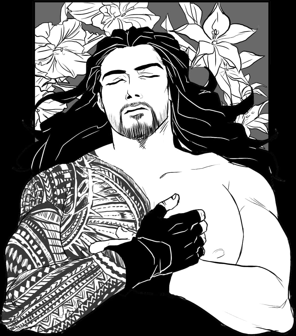 Roman Reigns Blackand White Illustration