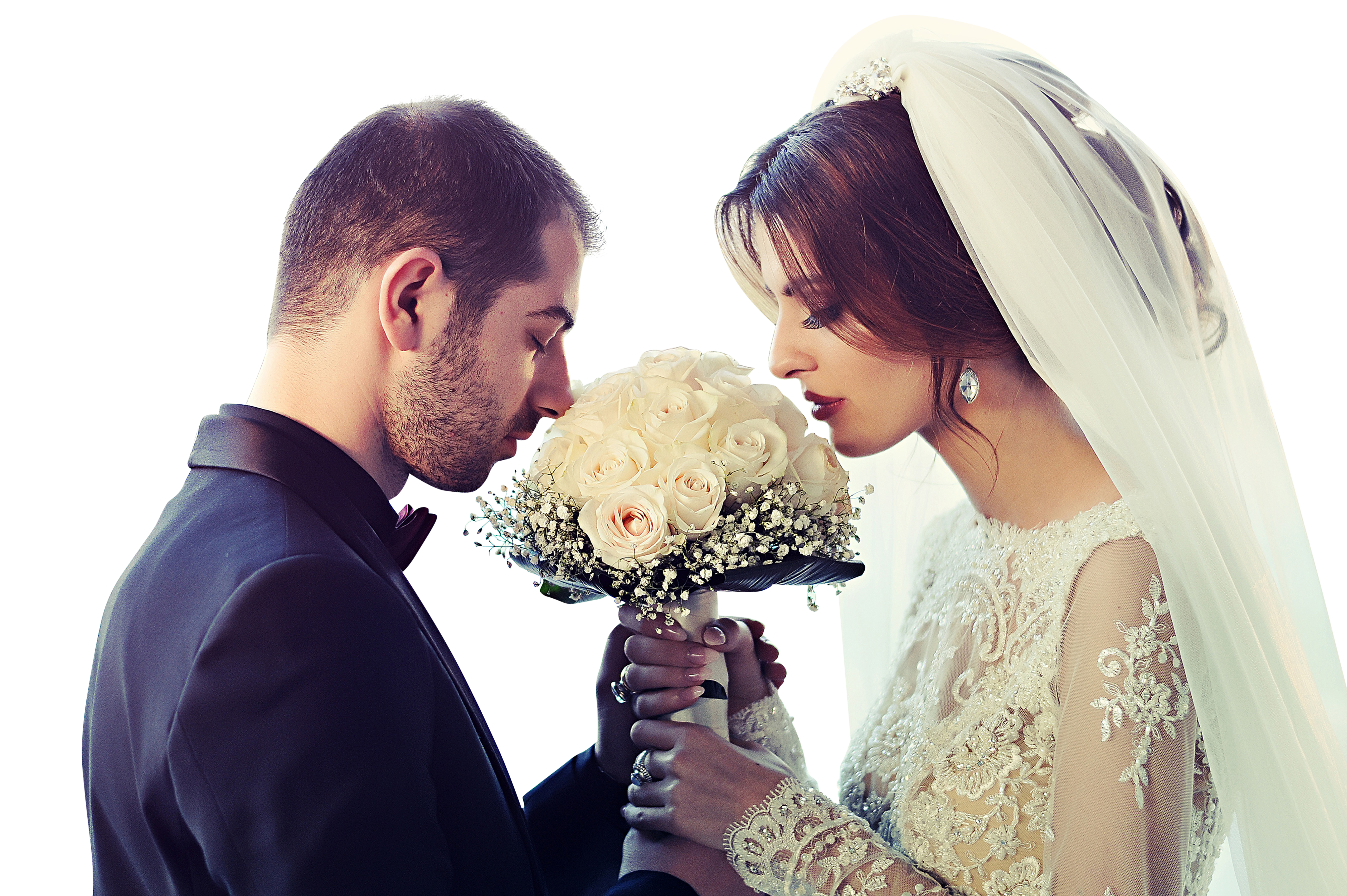 Romantic Brideand Groomwith Bouquet PNG with transparent background