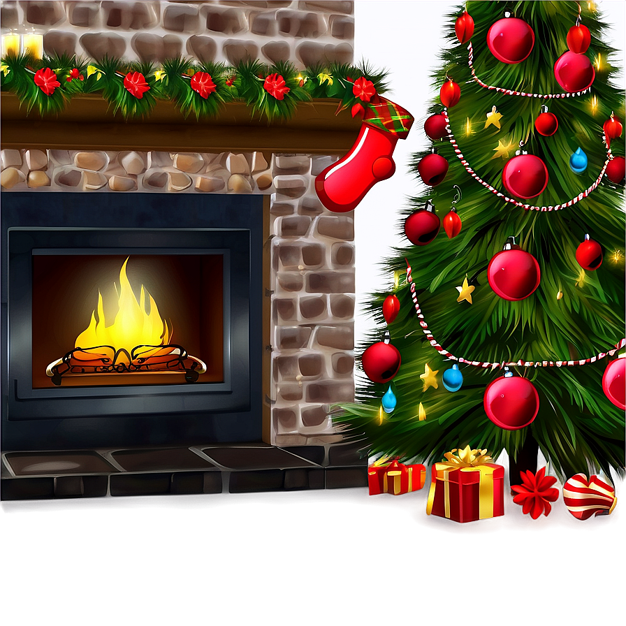 Romantic Christmas Fireplace Scene Png Lcm60