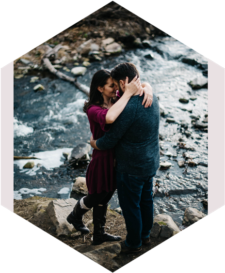 Romantic Couple Embrace Riverbank