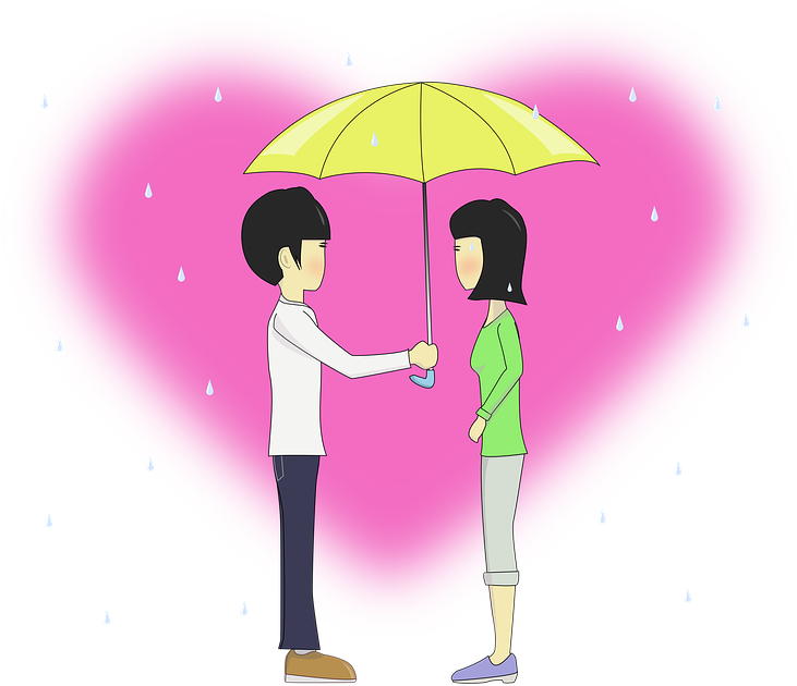 Romantic Couple Sharing Umbrella