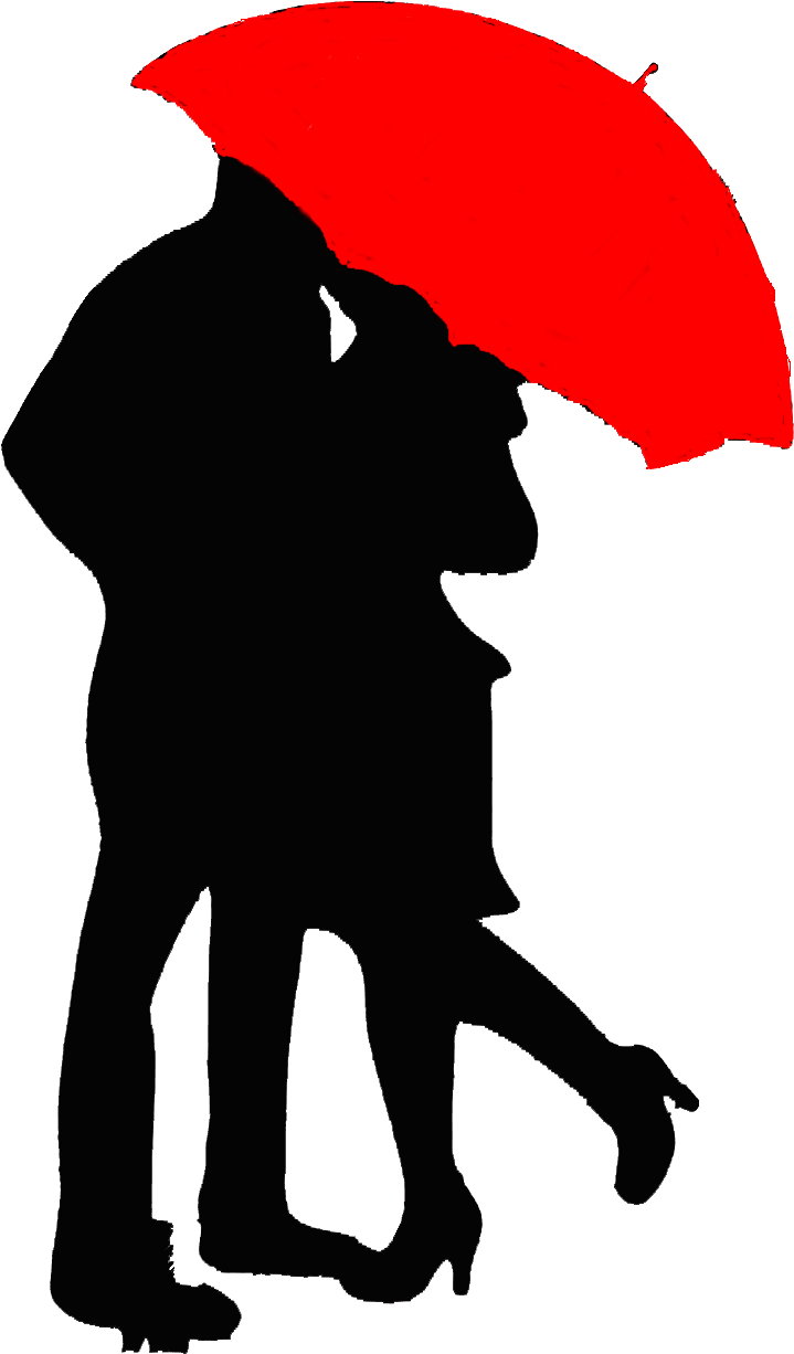 Romantic Couple Silhouette Under Umbrella.png