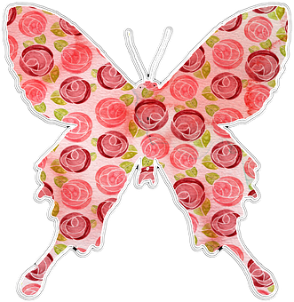 Rose Patterned Butterfly Illustration PNG with transparent background