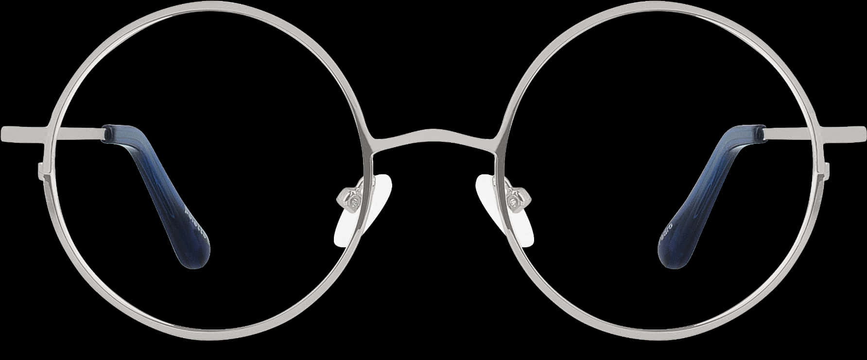 Round Silver Eyeglasses Isolatedon Black