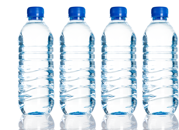 Rowof Plastic Water Bottles PNG with transparent background