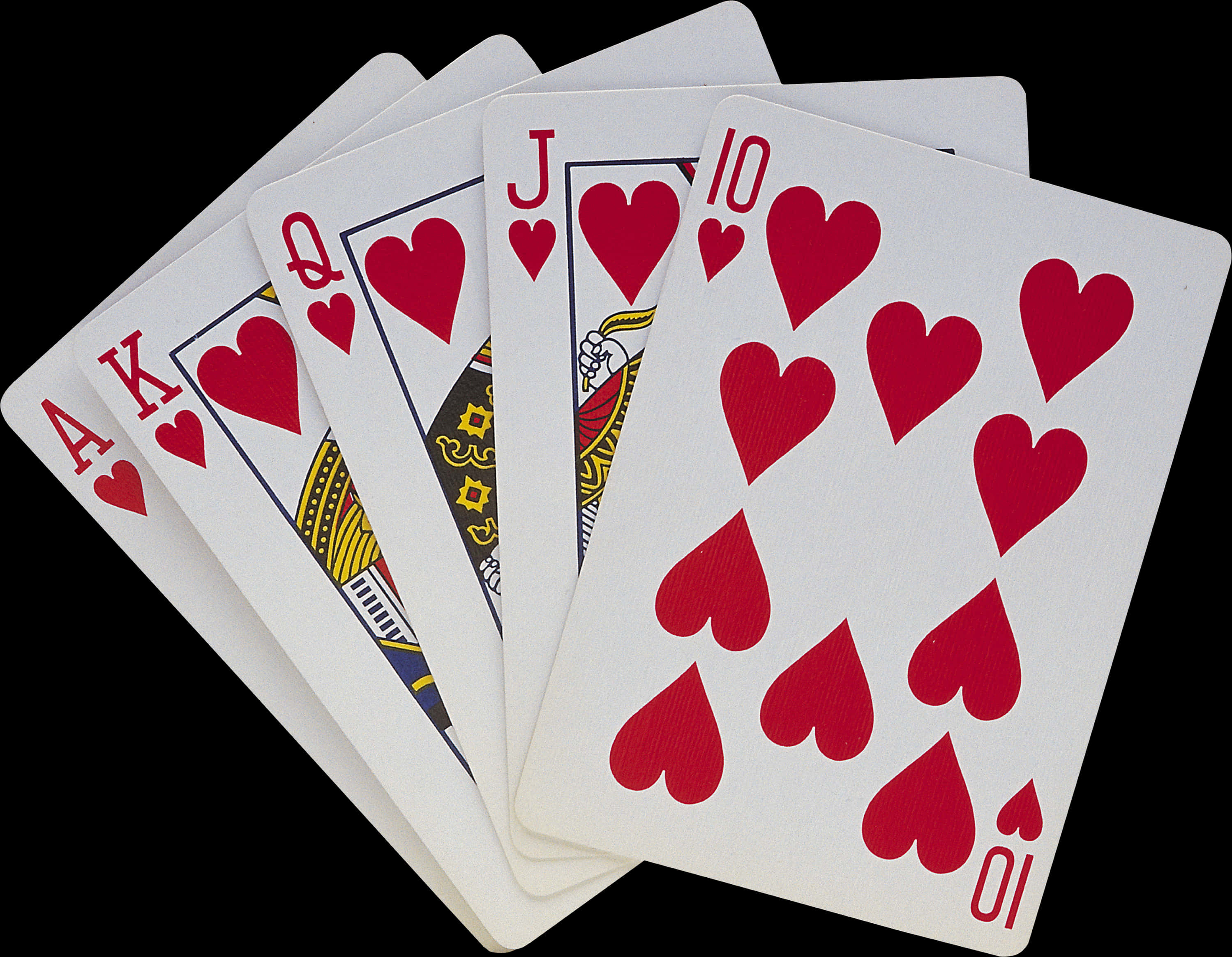 Royal Flush Hearts Playing Cards PNG with transparent background