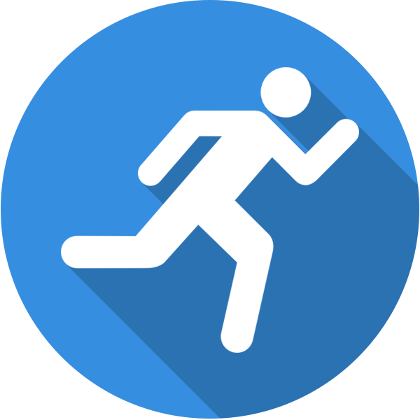 Running Person Icon Blue Circle PNG with transparent background