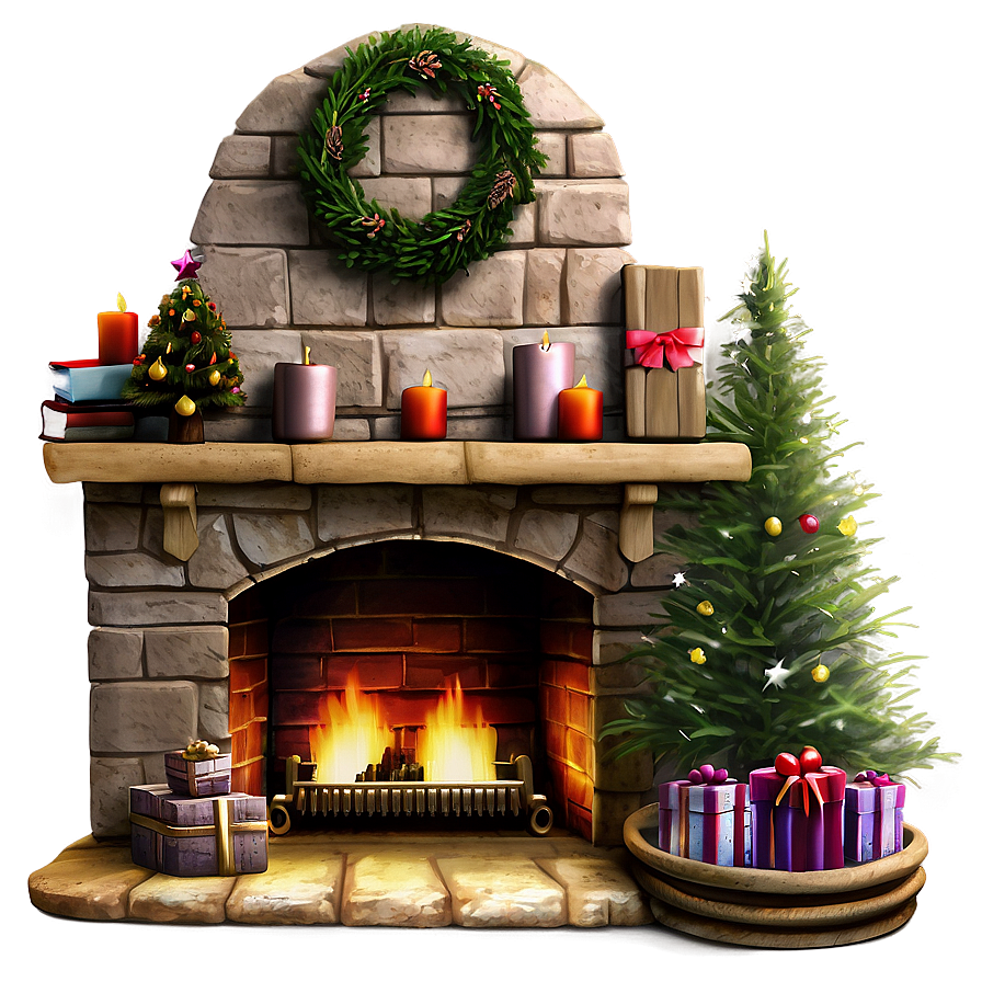 Rustic Christmas Fireplace Design Png Ora