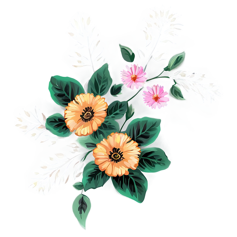 Rustic Corner Flower Design Png Krb