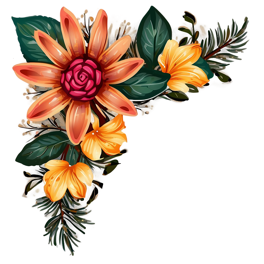 Rustic Corner Flower Design Png Ugb89