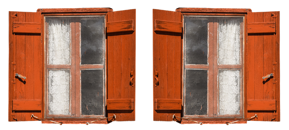 Rustic Red Wooden Shuttersand Window PNG with transparent background