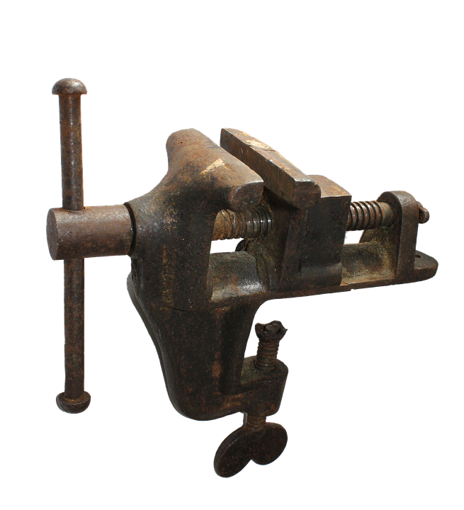 Rusty Bench Vise Tool PNG with transparent background