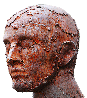 Rusty Metallic Sculpture Head PNG with transparent background