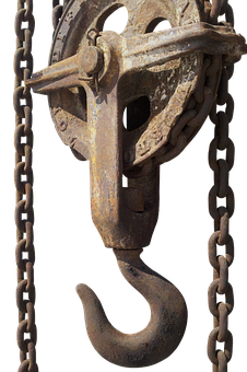 Rusty Pulley Hookand Chain PNG with transparent background