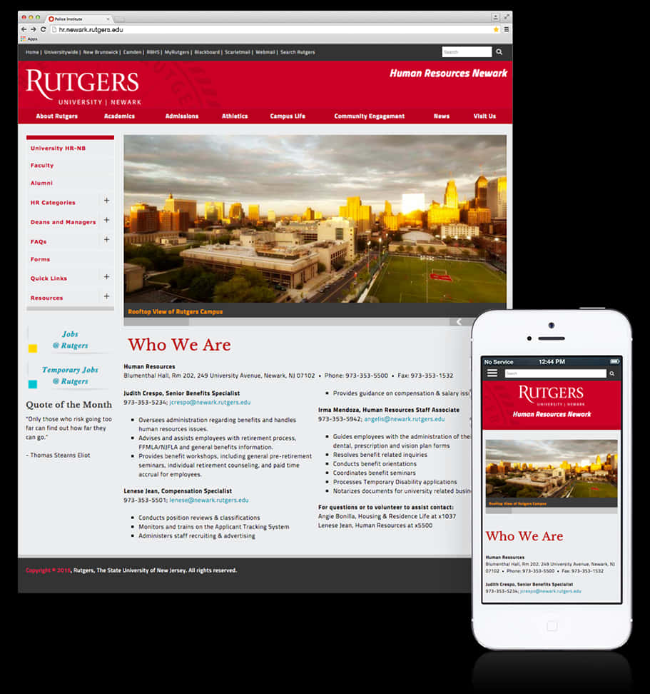 Rutgers University H R Website Responsive Design