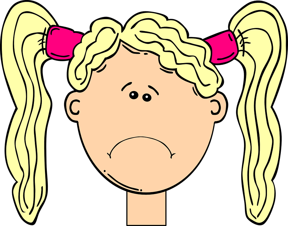 Student, Kid, Girl, Child, Hair, Blonde, Sad, Pigtails - Face Girl Clipart Black And White, HD Png Download PNG with transparent background