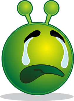 Sad Green Alien Cartoon PNG with transparent background
