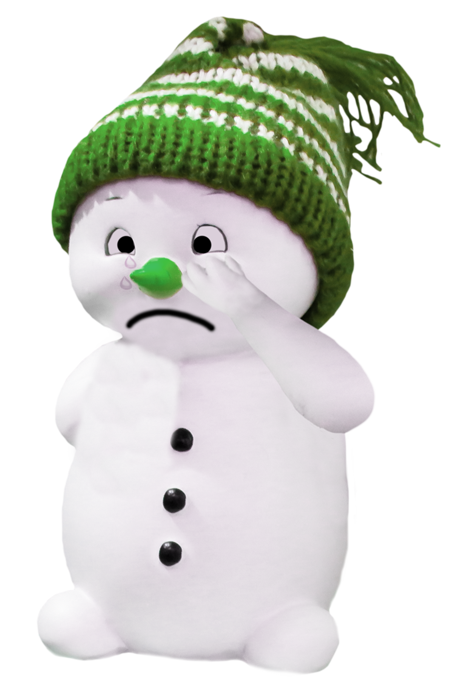 Sad Snowmanwith Green Hat PNG with transparent background