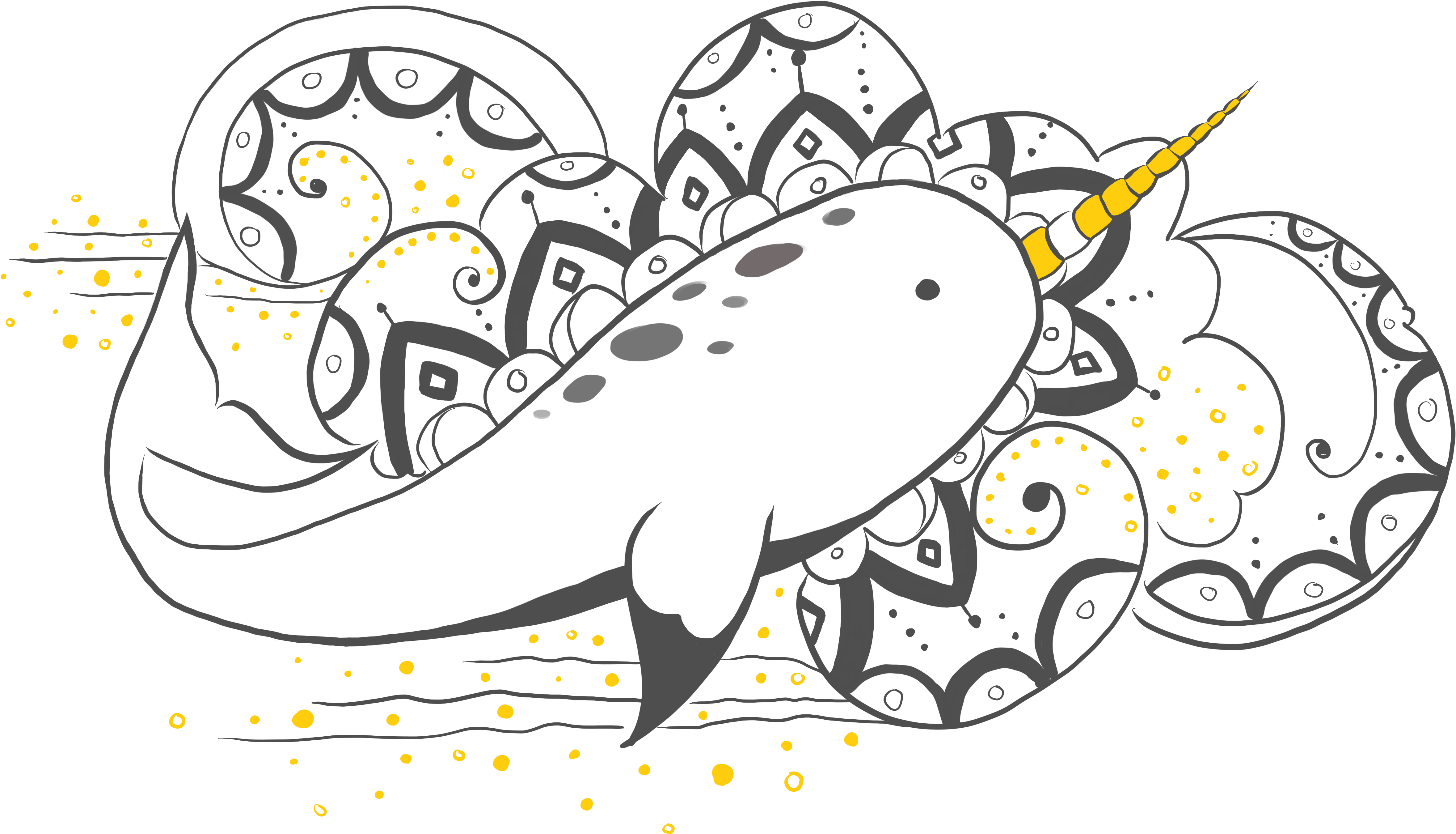 Sailing Narwhal Pastel Ocean - Cartoon PNG with transparent background