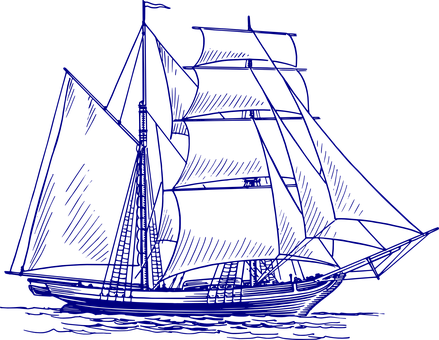 Sailing Ship Outline Art PNG with transparent background