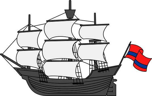 Sailing Ship Silhouettewith Flag PNG with transparent background