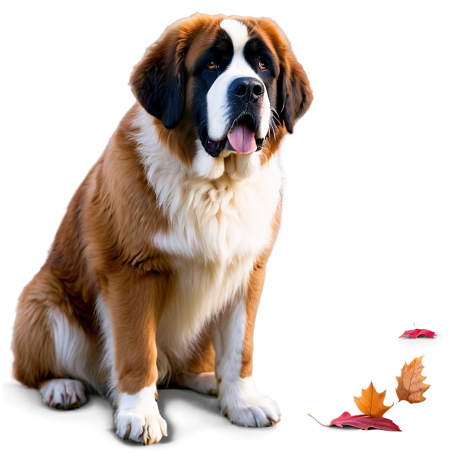 Saint Bernard In Autumn Leaves Png 29