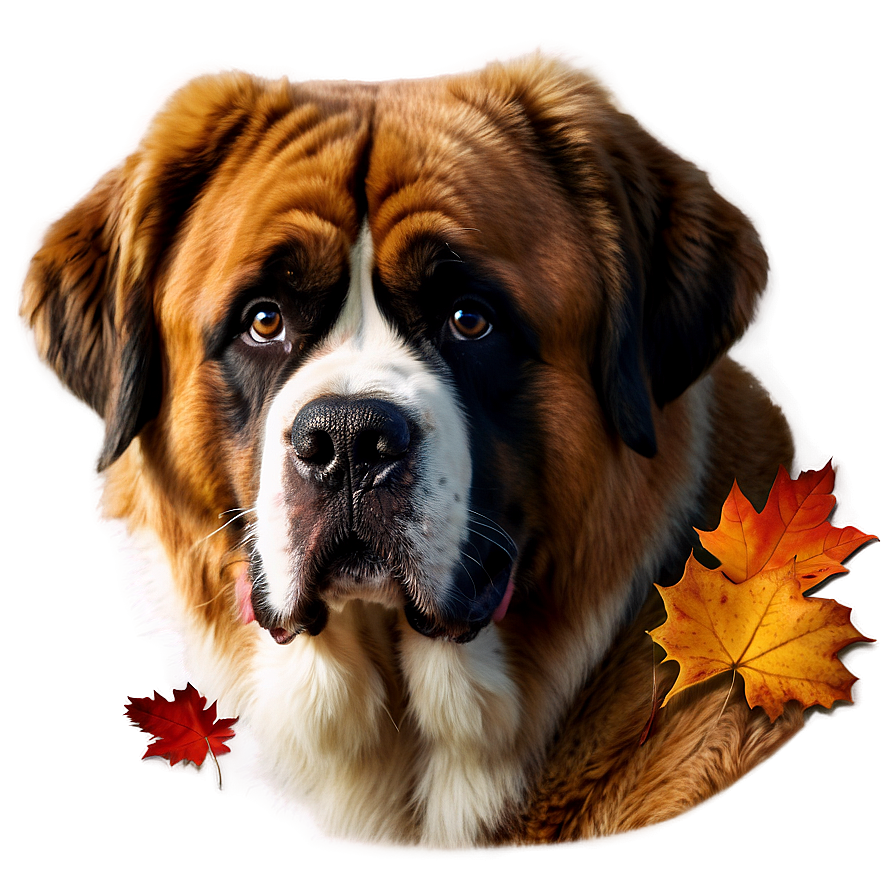 Saint Bernard In Autumn Leaves Png Gyw91