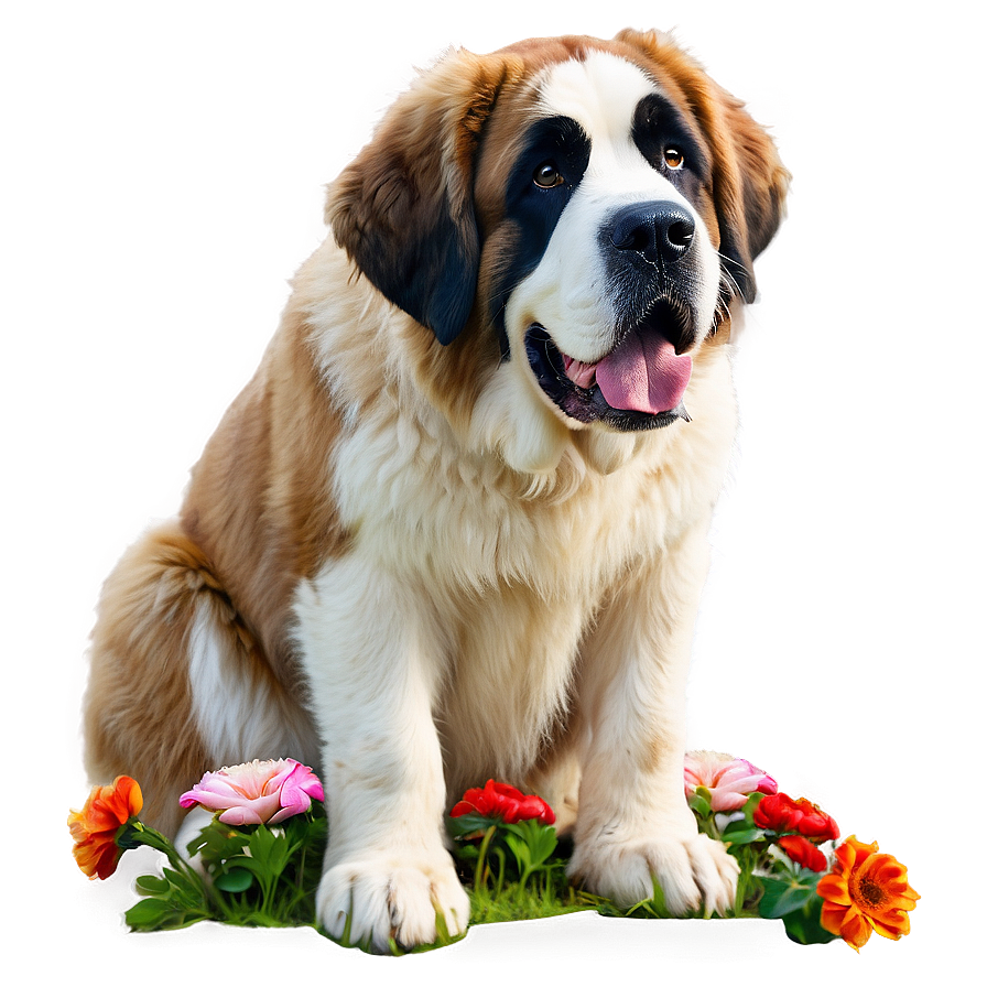 Saint Bernard With Flowers Png 06252024