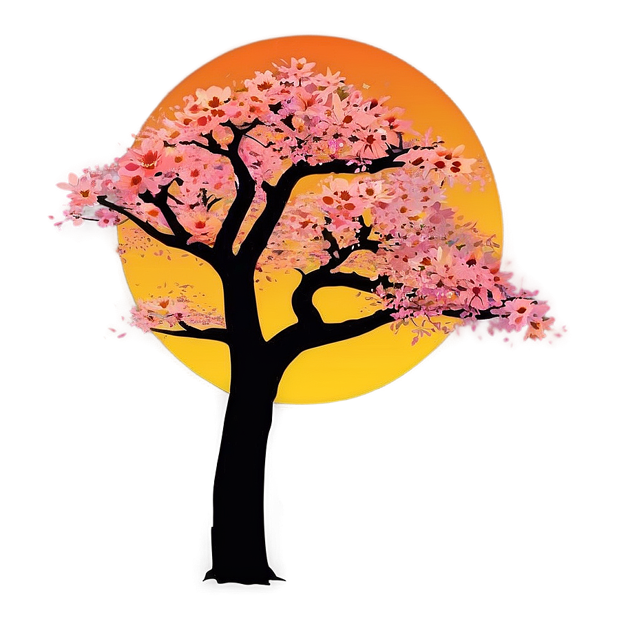 Sakura Tree Sunset Silhouette Png Rxq