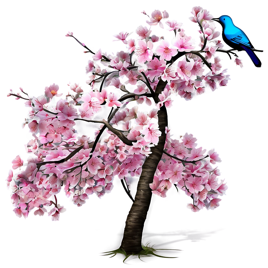 Sakura Tree With Bird Perching Png 06122024