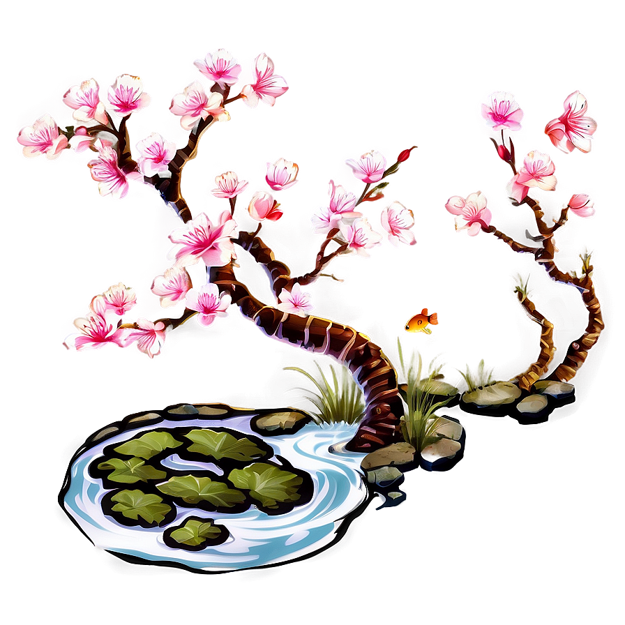 Sakura Tree With Koi Pond Png 06122024