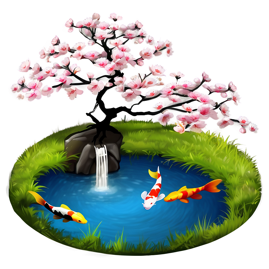 Sakura Tree With Koi Pond Png Mbu63