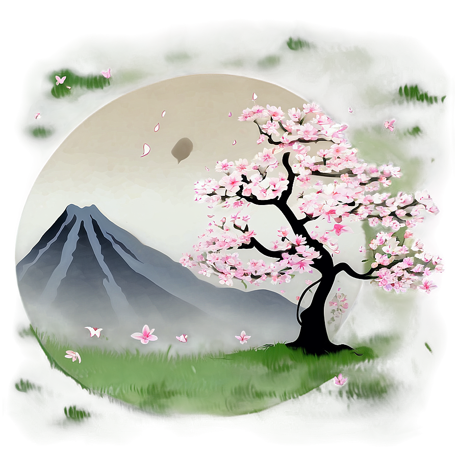 Sakura Tree With Mountain Background Png 22