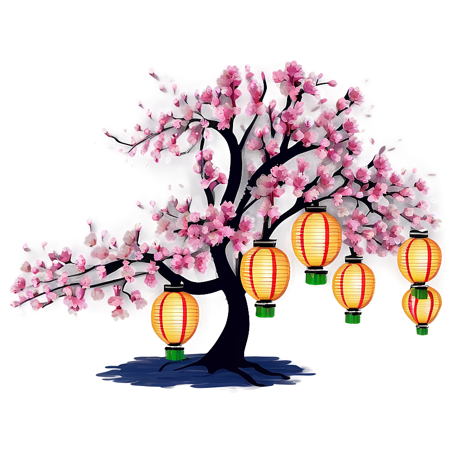 Sakura Tree With Paper Lanterns Png Lri