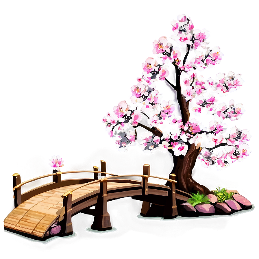 Sakura Tree With Wooden Bridge Png Yer7