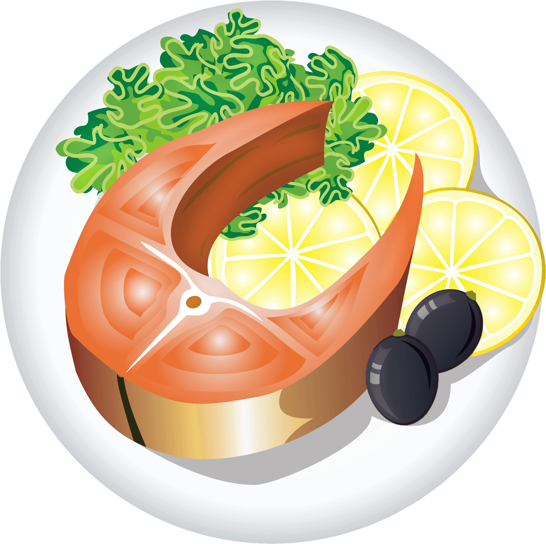 Salmon Steak Lemon Garnish Vector