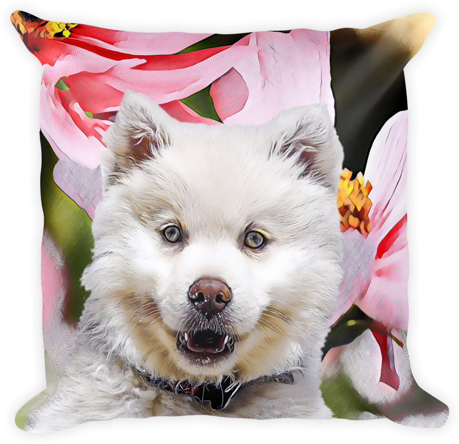 Samoyed Puppy With Floral Background