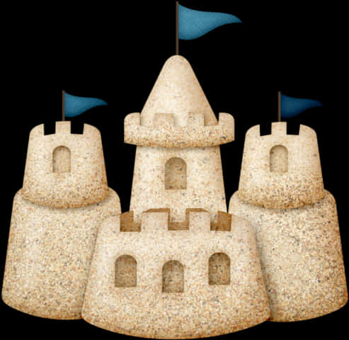 Sand Castle Triowith Blue Flags PNG with transparent background