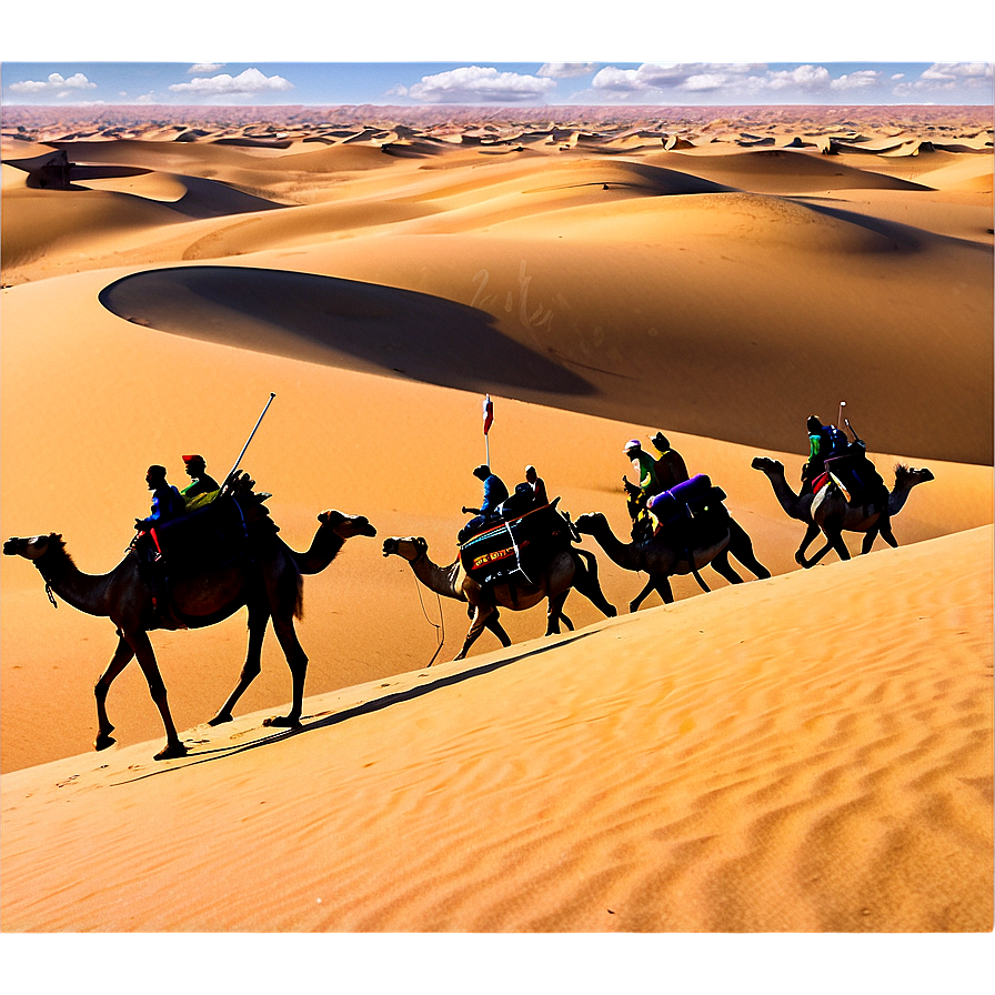 Sand Dunes With Camel Caravan Png Vvm76