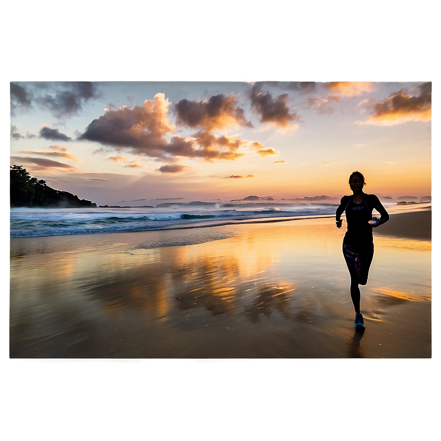 Sandy Beach Sunrise Jogging Png 06242024