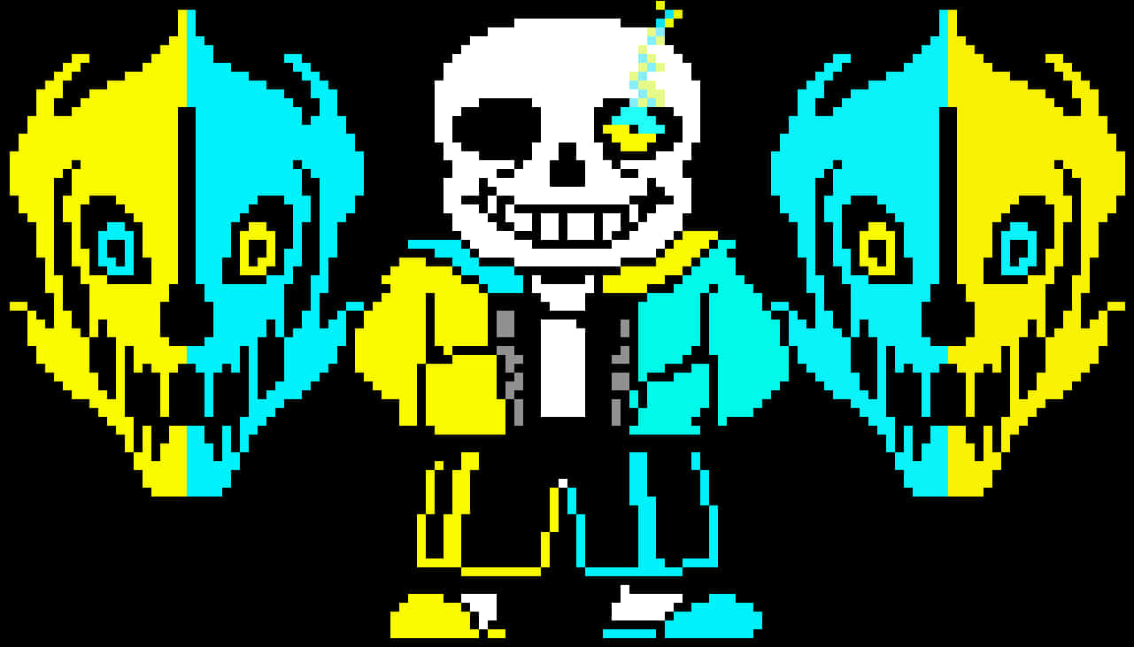 Sans Pixel Artwith Gaster Blaster Twins PNG with transparent background