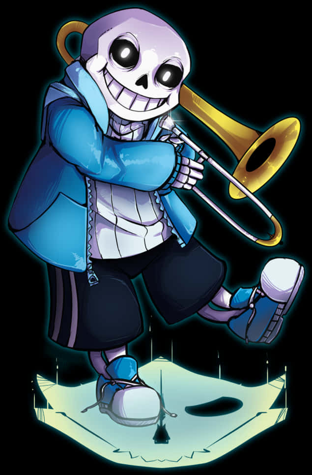 Sans The Skeleton With Trombone PNG with transparent background