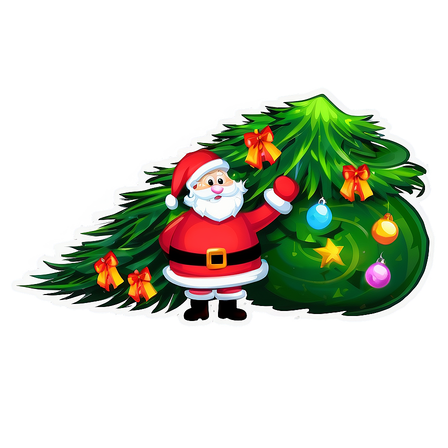 Santa Claus And Christmas Tree Png Rng2