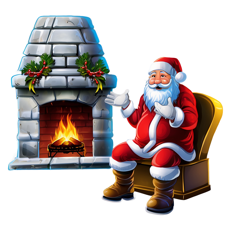 Santa Claus And Fireplace Png Ske