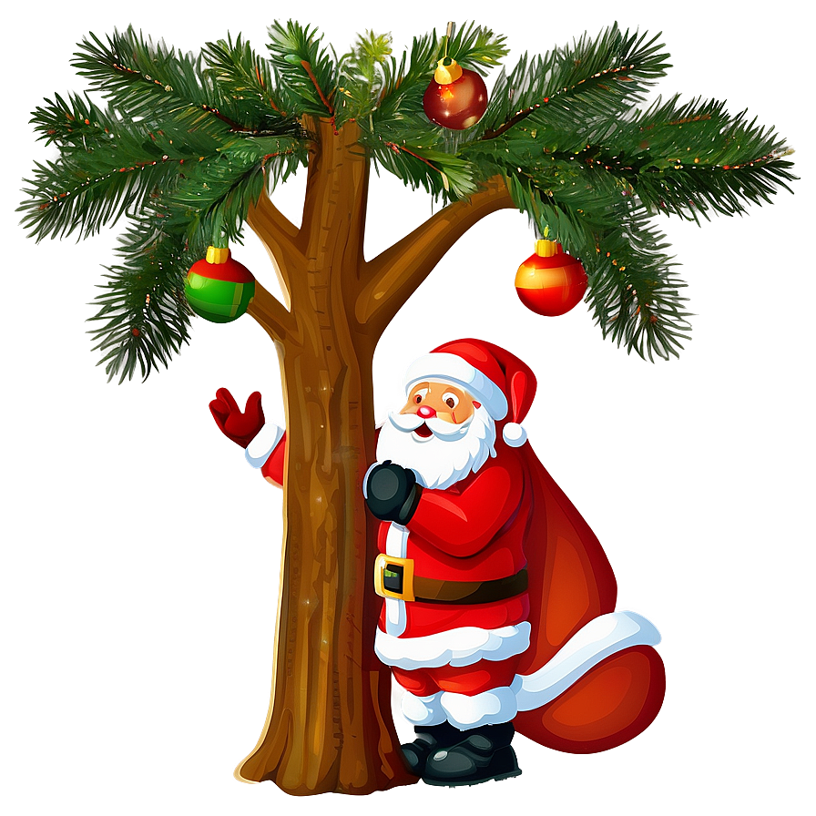 Santa Claus And Tree Png Yip16