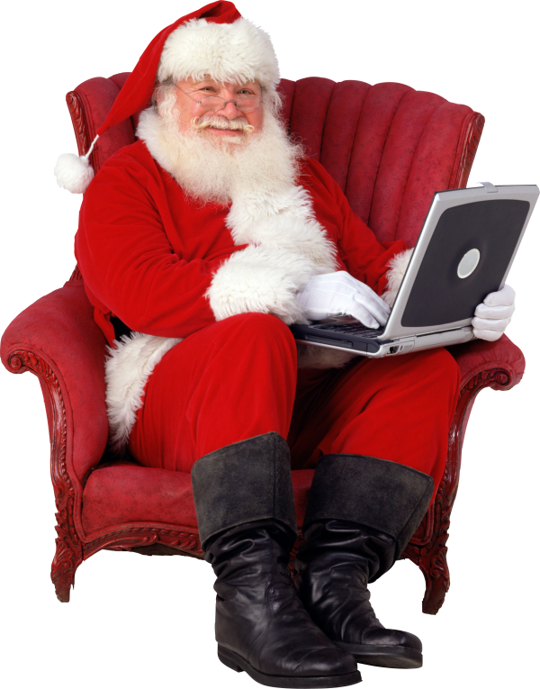 Santa Claus With Laptop PNG with transparent background