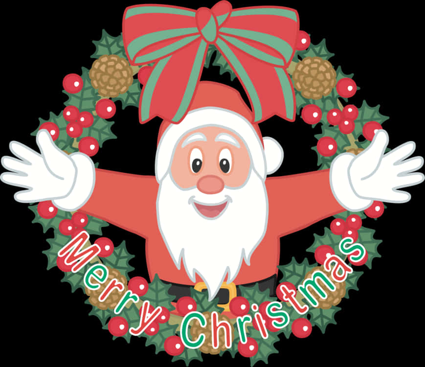 Santa Claus Wreath Merry Christmas Greeting